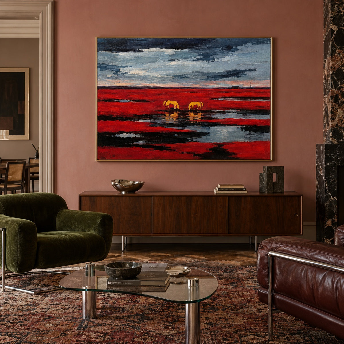 Crimson Prairie Pause — artwork in an interior setting 6