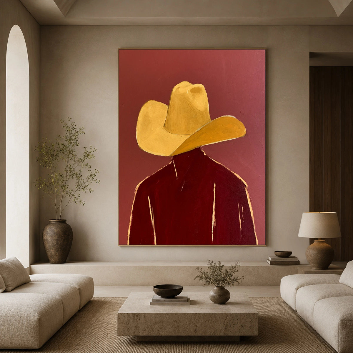 Gold Above Garnet — front view in a living space
