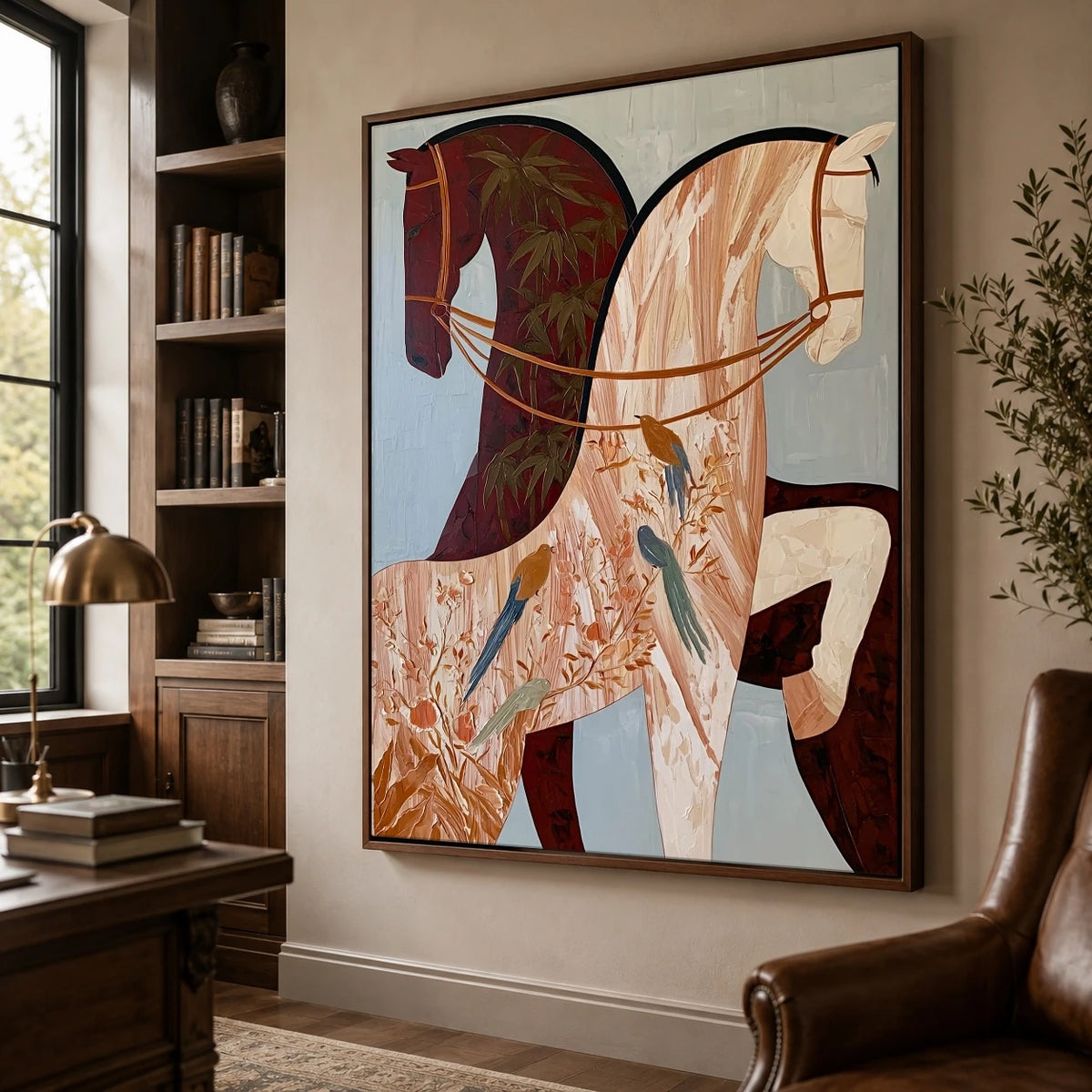 Ivory and Garnet Reins — side view of the artwork