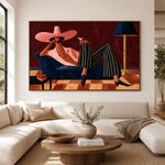 Off Duty in Rose — front view in a living space