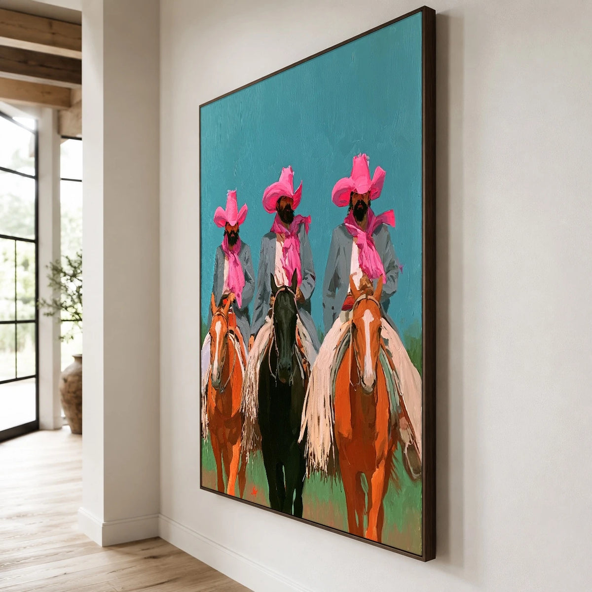 Pink Hats Ride Together — side view of the artwork