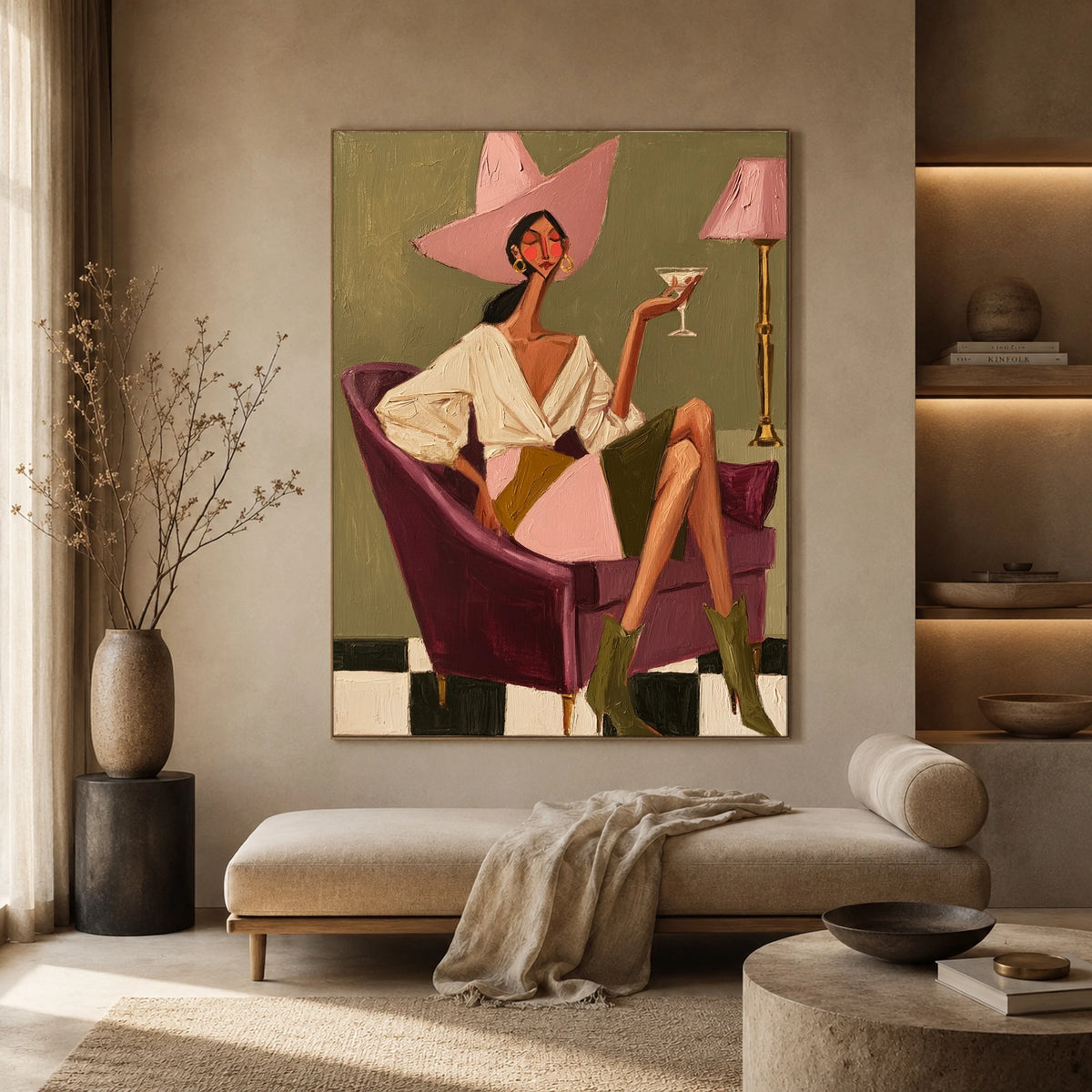 Rosé in the Armchair — front view in a living space