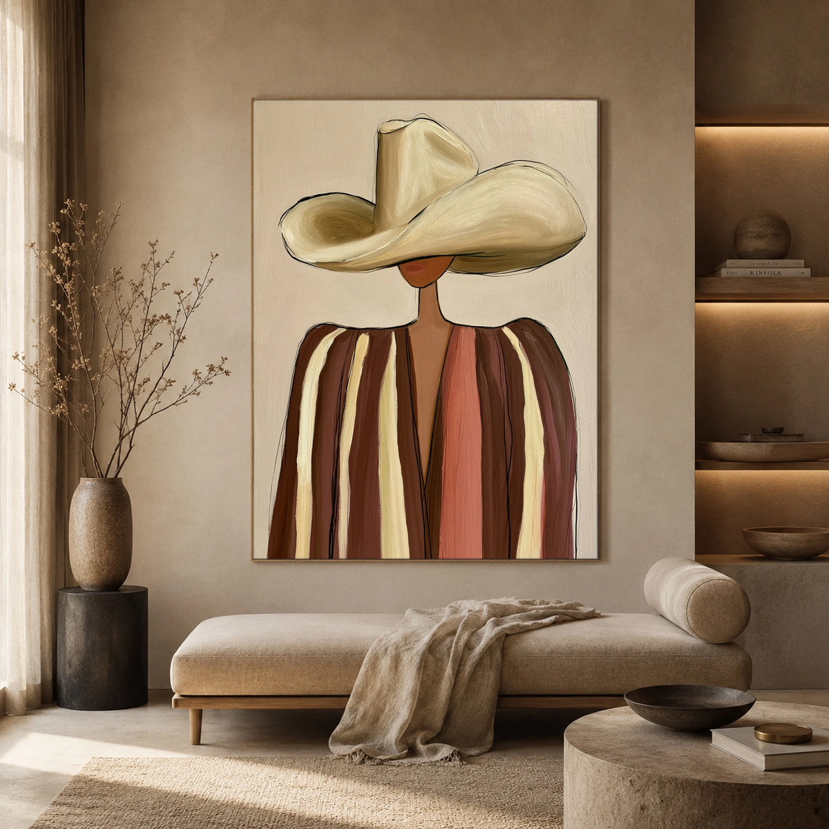 The Cream Hat Stranger — front view in a living space