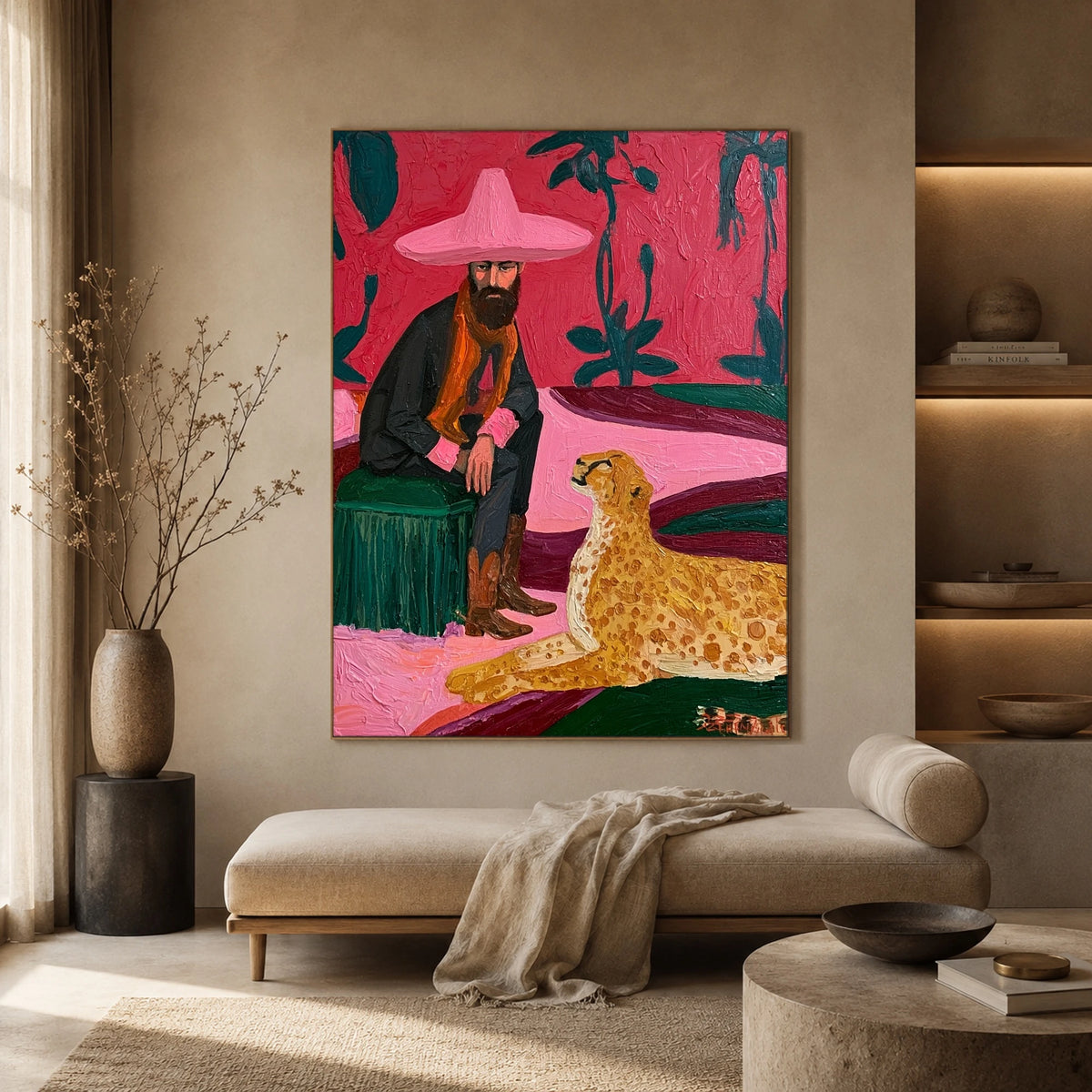The Leopard at Ease — front view in a living space