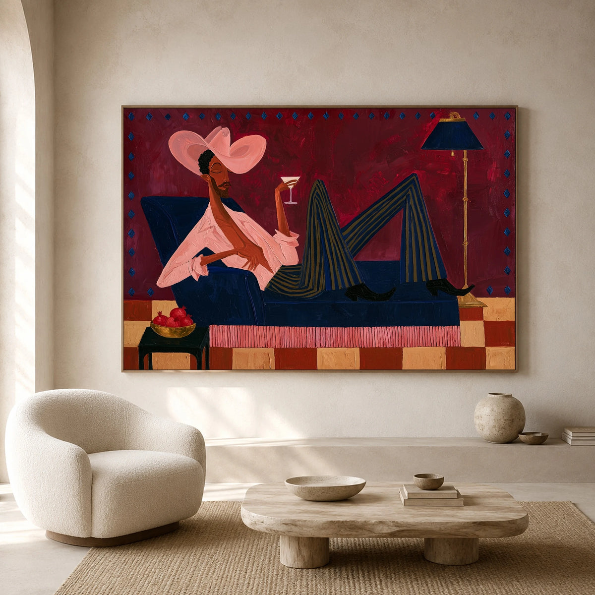 The Rosé Recliner — front view in a living space