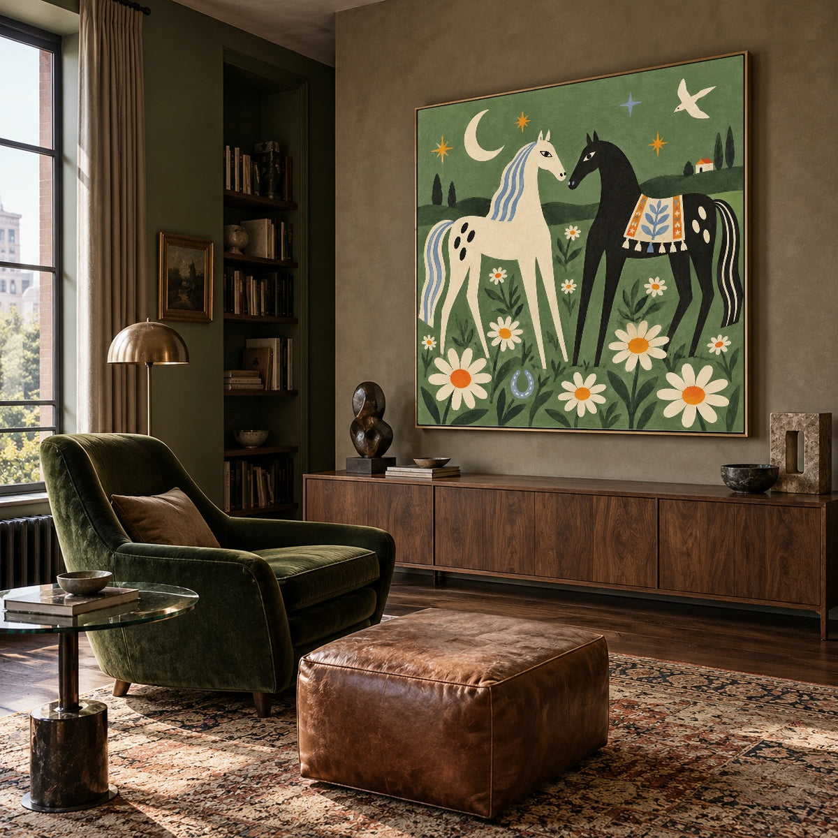 Horses Among Daisies — featured artwork in a living space