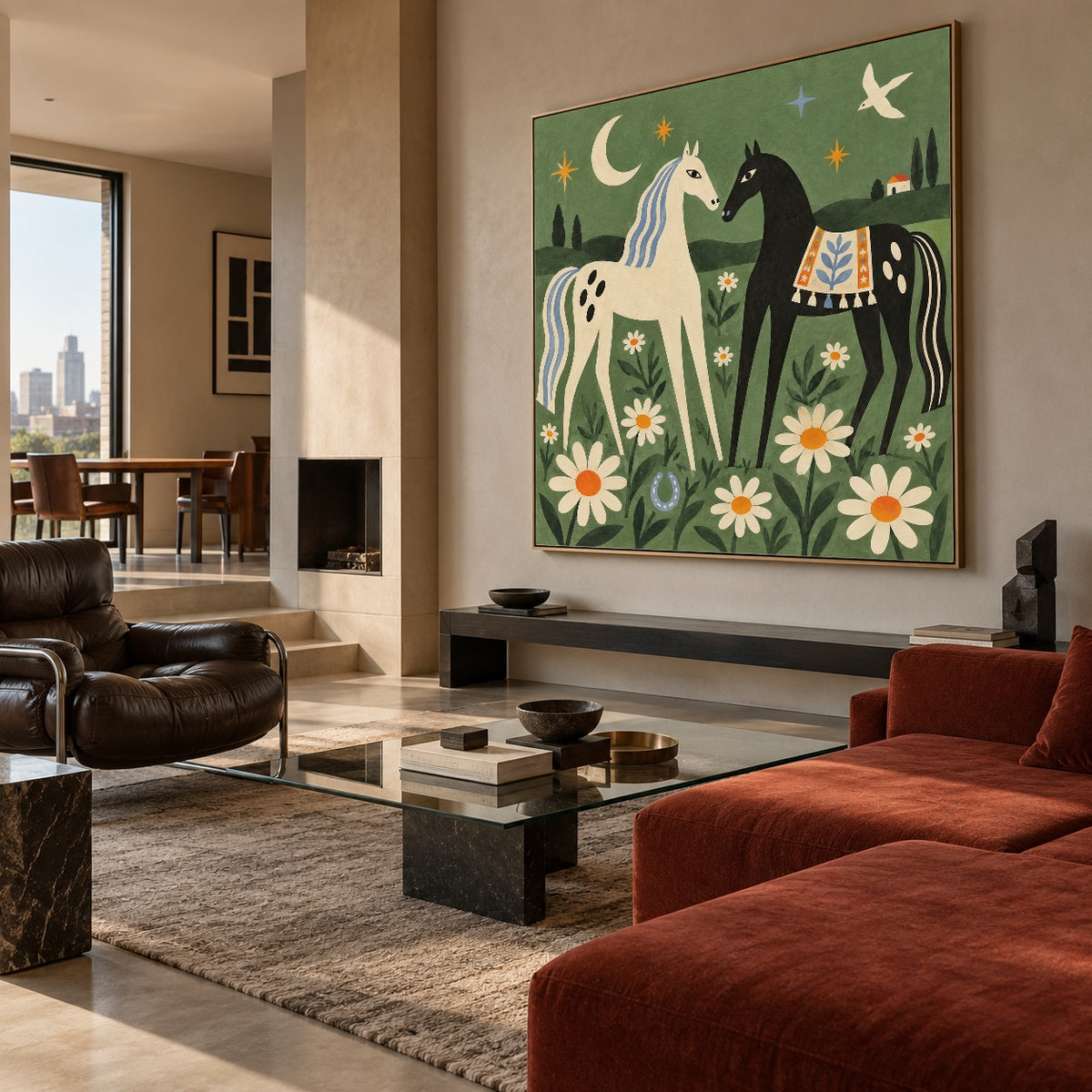 Horses Among Daisies — oblique side view of the artwork