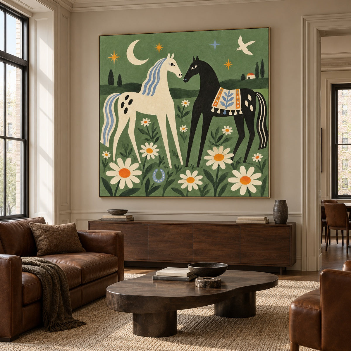 Horses Among Daisies — artwork in an interior setting 3
