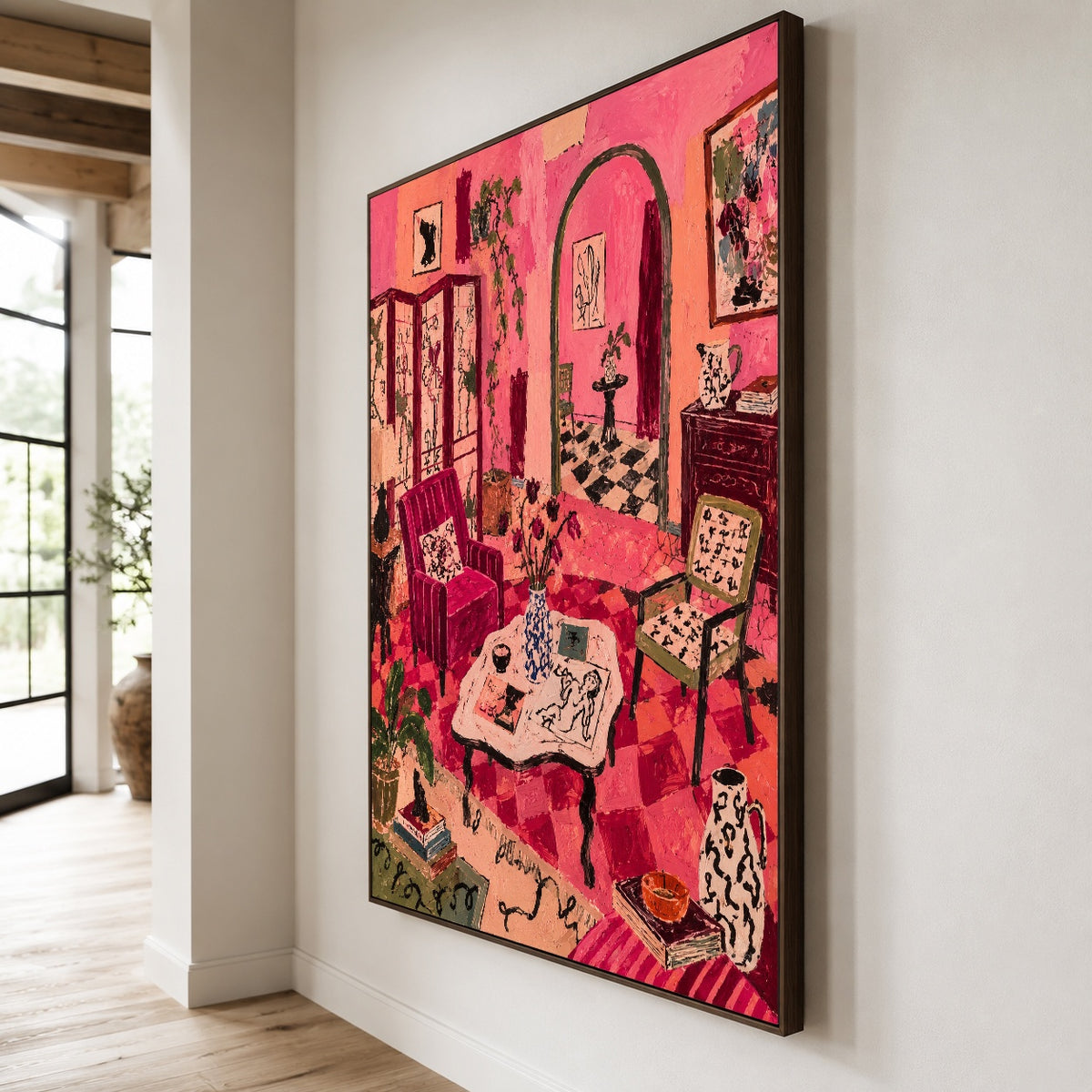 Pink Rooms and Paws — oblique side view of the artwork